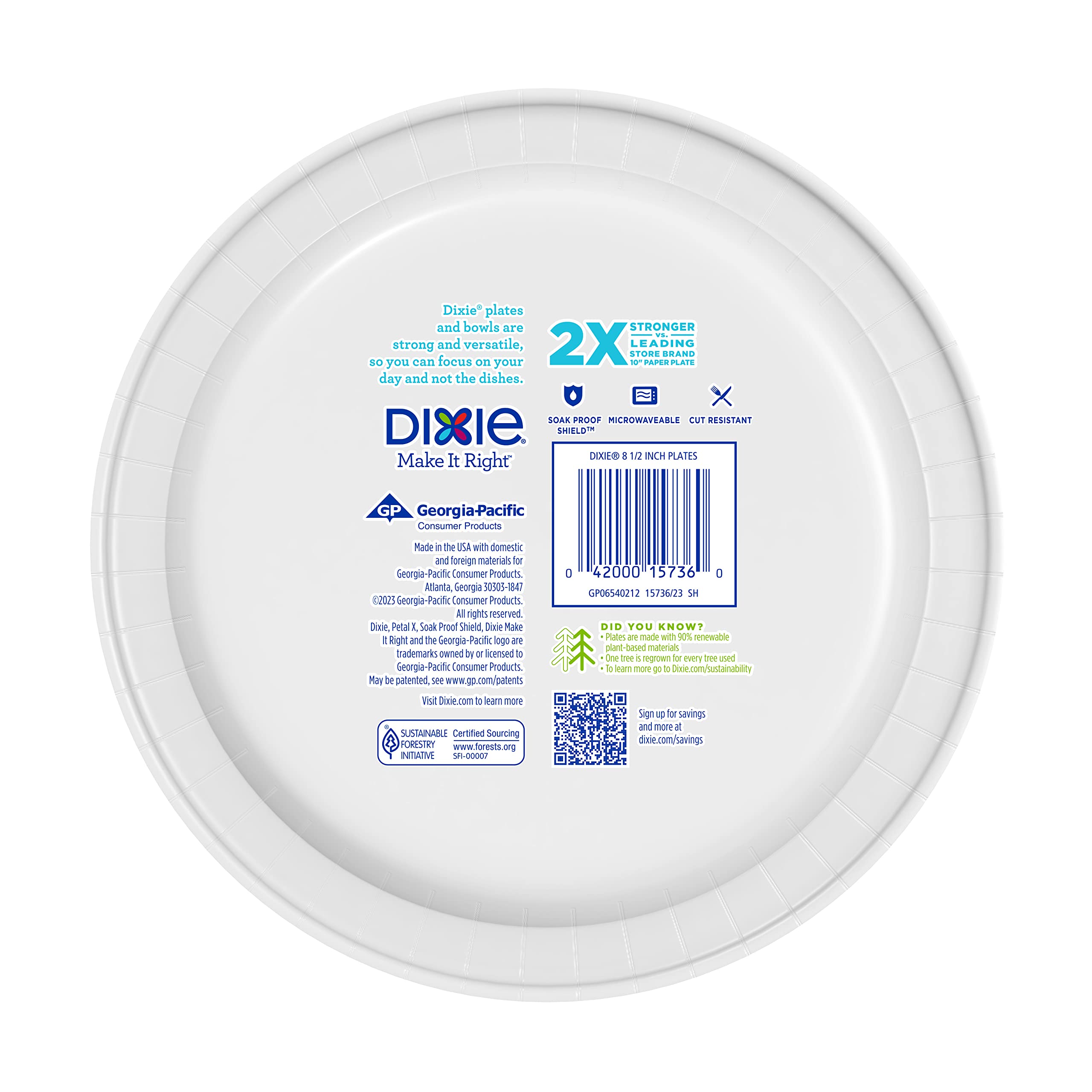 Dixie Paper Plates, 8 1/2 inch, Dinner Size Printed Disposable Plate, 90 Count