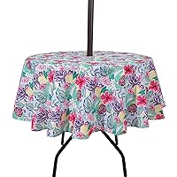 SUQ I OME Patio Tablecloth with Umbrella Hole,Garden Tablecloth with Umbrella Hole and Zipper,Table Cloths for Host Backyard Parties, BBQs,Family Gatherings (Pineapple,60'' Round with Zipper)