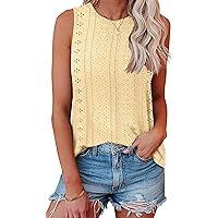 Bluetime Womens Tank Tops Eyelet Embroidery Summer Sleeveless Tops High Neck Loose Casual Flowy Shirts
