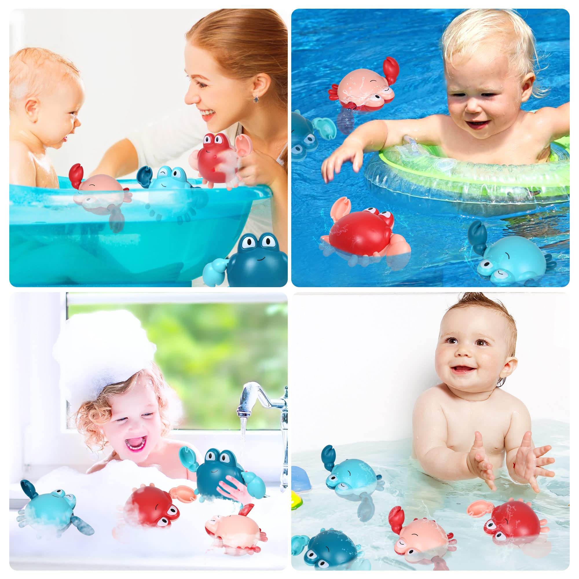Baby Bath Toys, Bath Toys for Toddlers, Cute Swimming Crab Bath Toys for Kids, for Kids (4 Pcs)
