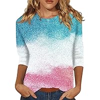 3/4 Sleeve Tops for Women 2024 Cool Ombre Fashion Trendy Y2k Loose Fit with Scoop Neck Tunic Blouses