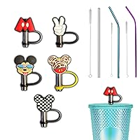 The Mouse Pencil Tip Toppers With Free Reusable Straws & Brush, Cute Silicone Cover Plug Caps Lid Made For Starbucks Stanley Cups Tumbler Adults Dust Spill Proof Tip Protector Charms 8mm (Lot 1)