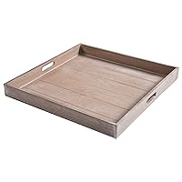 MyGift Rustic Brown Wood Large Ottoman Tray with Handles, 19 x 19 inch Decorative Serving Tray for Breakfast in Bed, Tea, Coffee