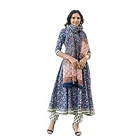 Women's Printed Cotton Casual Wear Lightweight and Comfortable Kurta with Chanderi Dupatta Set (V_716)