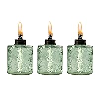 TIKI Brand Set of Sail Glass Table Torches 3-Pack, Green - Decorative Tabletop Torches for Outdoor Lawn, Patio, and Backyard, 5.5 in, 1118129