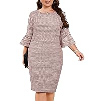 Hanna Nikole Women Plus Size Ruffle Bell Sleeve Flounce Cocktail Pencil Dress