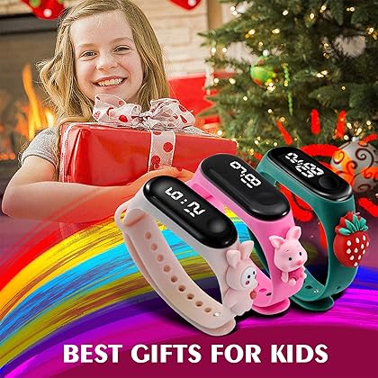 A ALPS Kids Watch, Girls Watch Set 3-12 Years Old, Digital Sports Toddler Daily Waterproof LED Design, Cute Cartoon Gifts for Children (3PC / 4PC)