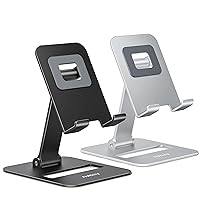 Nulaxy 2 Pack Dual Folding Cell Phone Stand, Fully Adjustable Phone Holder for Desk, Compatible with Phone 15 14 13 12 11, Nintendo Switch, All Phones, Black & Silver