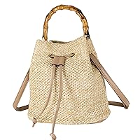 Women Beach Bag Straw Woven Shoulder Bag Crossbody Bucket Handbags Summer Handmade Hobo Purse Bamboo Handle
