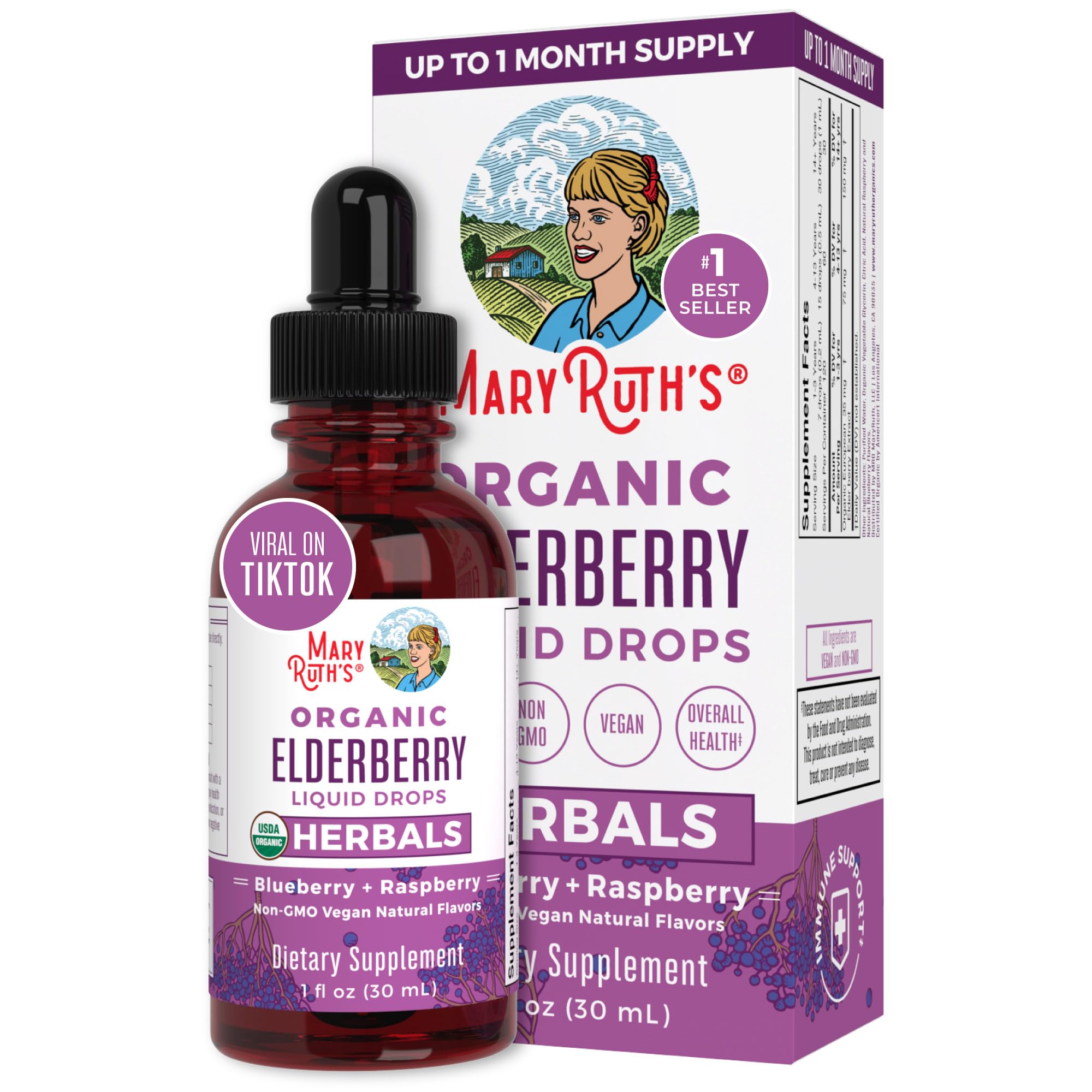 MaryRuth's Elderberry Syrup + Zinc Supplement Drops Bundle, 2-Pack Immune Support Liquid Supplements, Vegan, Non-GMO, USDA Organic