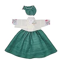 Hanbok Baby Girl 100th Days Korea Traditional BAIKIL Party Celebrations Ivory Green 02