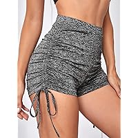 Women's Shorts Drawstring Knot Side Marled Shorts (Color : Gray, Size : X-Large)