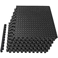 EVA Exercise Floor Mats: Interlocking Foam Tile Performance Mats - 6 Tiles (Area: 24 SQ FT) 1/2 inch Thickness, EVA Home Gym Exercise Floor Mats for All Exercises or Equipment, Black