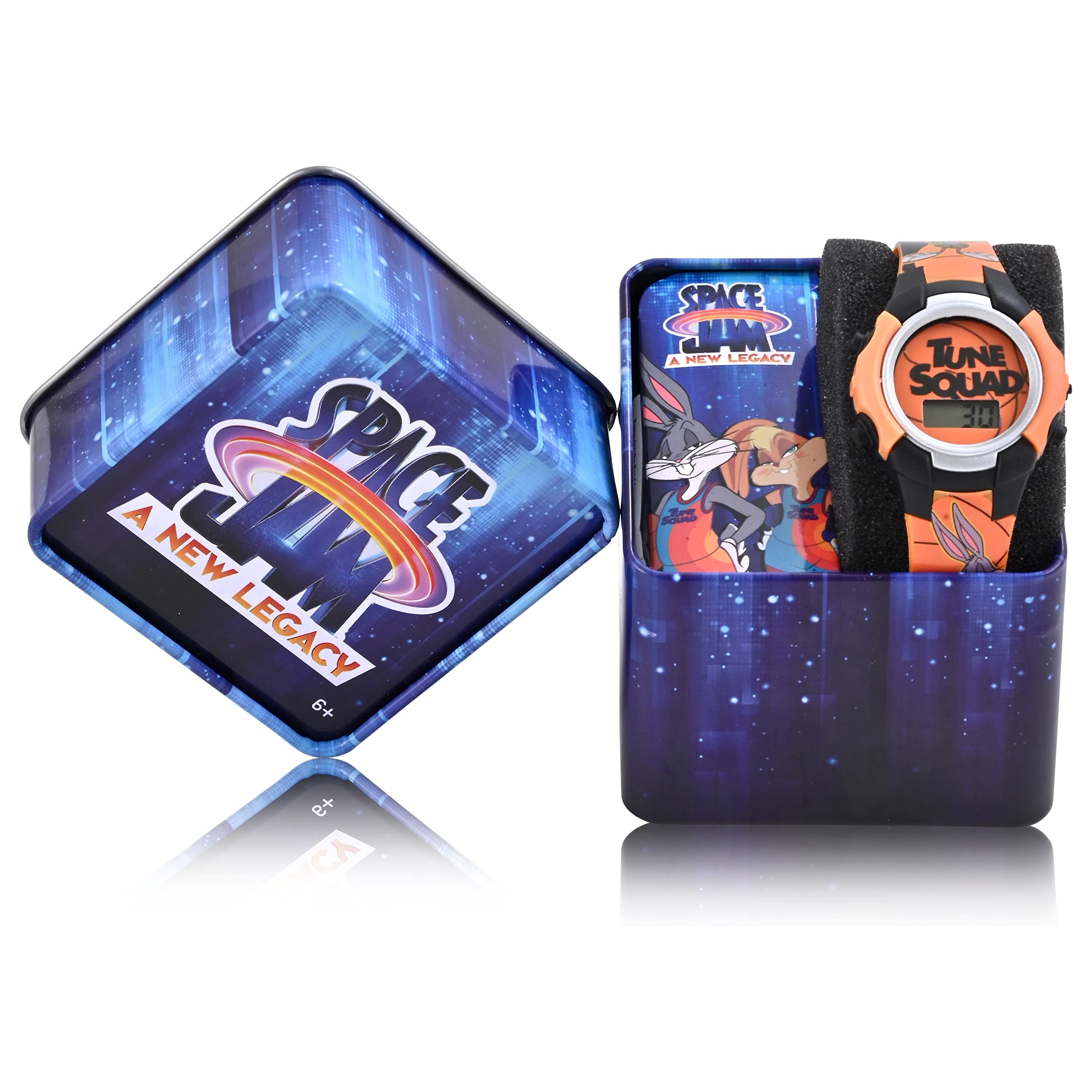 Accutime Space Jam Kids Digital Watch - LED Flashing Light, LCD Watch Display, Kids, Girls and Boys Watch, Plastic Strap in Orange (Model: SPJ4034AZ)
