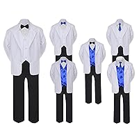 5-7pc Formal Black White Suit Set Royal Blue Bow Necktie Vest Boy Baby Sm-20 Teen