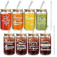 8 Pcs Appreciation Gifts for Employee Drinking Glasses Mason Jar Cups with Lids and Straws Coffee Glass 16 oz Glass Jars for Smoothies Cocktails Beer Team Gifts Thank You Gift for Coworker