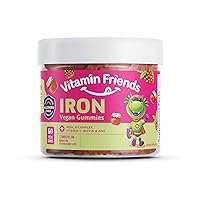 Vitamin Friends - Vegan Multivitamin & Iron for Kids - Daily Nutritional Support Gummies w/Ferrous Fumarate B-Complex, Vitamin C, Zinc, Biotin - Body Function & Anemia - Strawberry Jam(60 Day Supply)