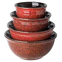 Hasense Mixing Bowls, 2.1/1.5/1.0/0.5 Qt, Nesting Bowls for Cooking, Baking, Ceramic Serving Dishes Set of 4 for Salad, Fruits, Popcorn, Thanksgiving Christmas Gift, Dishwasher & Microwave Safe, Red
