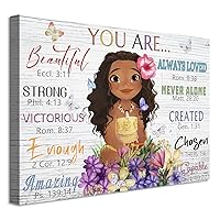 WOWGOOMO African American Girl Wall Art Fashion Black Girl Portrait Canvas Picture You Are Beautiful Bible Poster for Girl's Bedroom Home School Nursery Decor Inspirational Gift 12