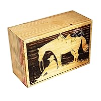 Handcrafted Horse Wooden Cremation Urns for Human Ashes Adult Large - Funeral Urn Box - Burial Urns for Columbarium (Horse Rider Grave, 250 Cubic Inches)