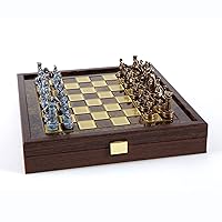 Greek Roman Army Chess Set - Blue&Copper - Wooden case - Brown Board