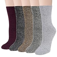 Loritta Pack of 5 Womens Winter Socks Warm Thick Knit Wool Soft Vintage Casual Crew Socks Gifts