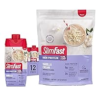 SlimFast High Protein Vanilla Bundle- 12 Count of Vanilla High Protein Meal Replacement Shakes (20g Protein) with 26 Servings of Vanilla High Protein Powder Mix (20g Protein)