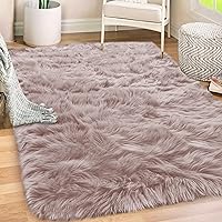 Gorilla Grip Fluffy Faux Fur Rug, 6x9, Machine Washable Soft Furry Area Rugs, Rubber Backing, Plush Floor Carpets for Baby Nursery, Bedroom, Living Room Shag Carpet, Luxury Home Decor, Dusty Rose