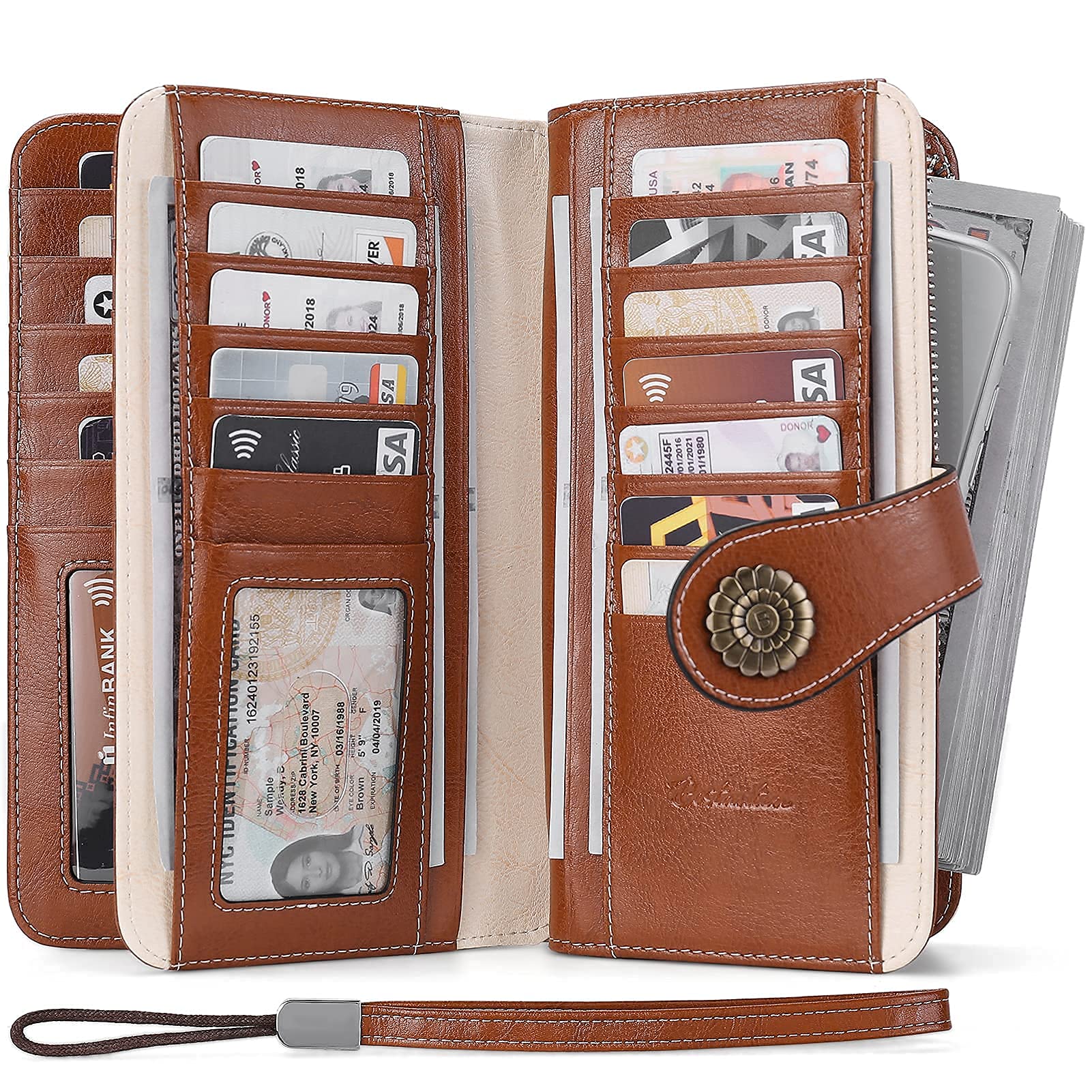 BOSTANTEN Briefcase for Women Laptop Tote 15.6 Inch Genuine Leather Handbag Work Bag Beige bundle Womens Wallet