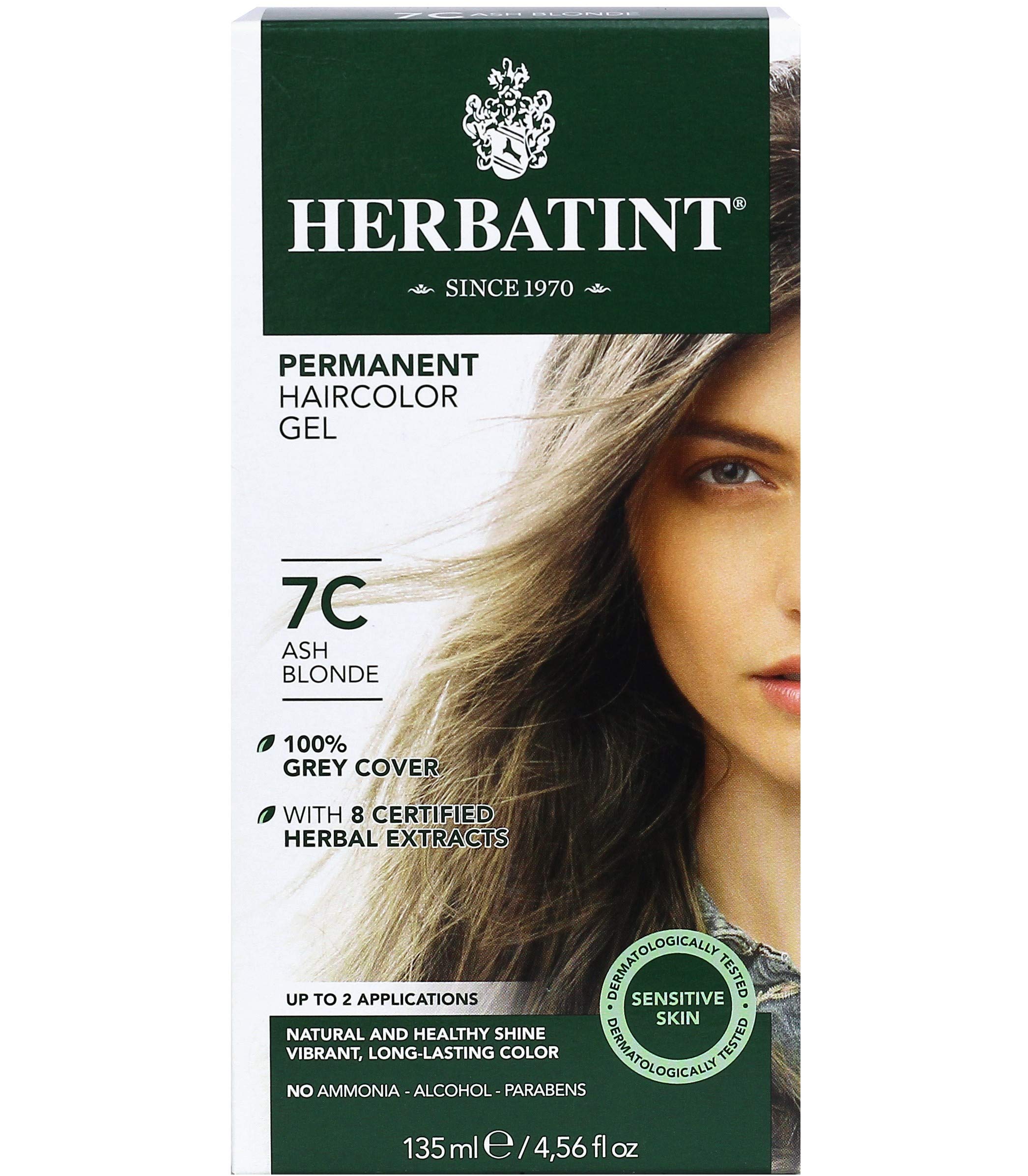 Herbatint Permanent Haircolor Gel, 7C Ash Blonde, Alcohol Free, Vegan, 100% Grey Coverage - 4.56 oz