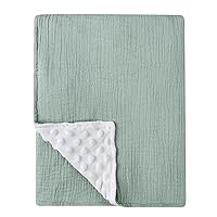 Baby Muslin Blankets for Boys & Girls, Nursery Minky Blankets with Muslin Cotton Front and Dotted Fleece Backing Double Layer Bed Throws, Breathable and Lightweight Receiving Blankets, Green