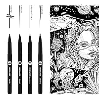 MOLOTOW Blackliner Pen 4-Pen Set 3 - Calligraphy, Chisel, Brush S & Round Tips, 1 Set Each