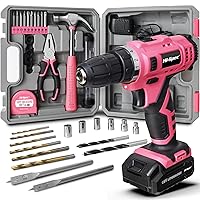 30pc Pink 12V Cordless Power Drill Driver & Household DIY Tool Set. Rapid Cordless Power Drilling and Screwdriving with Essential DIY Hand Tools & Accessories