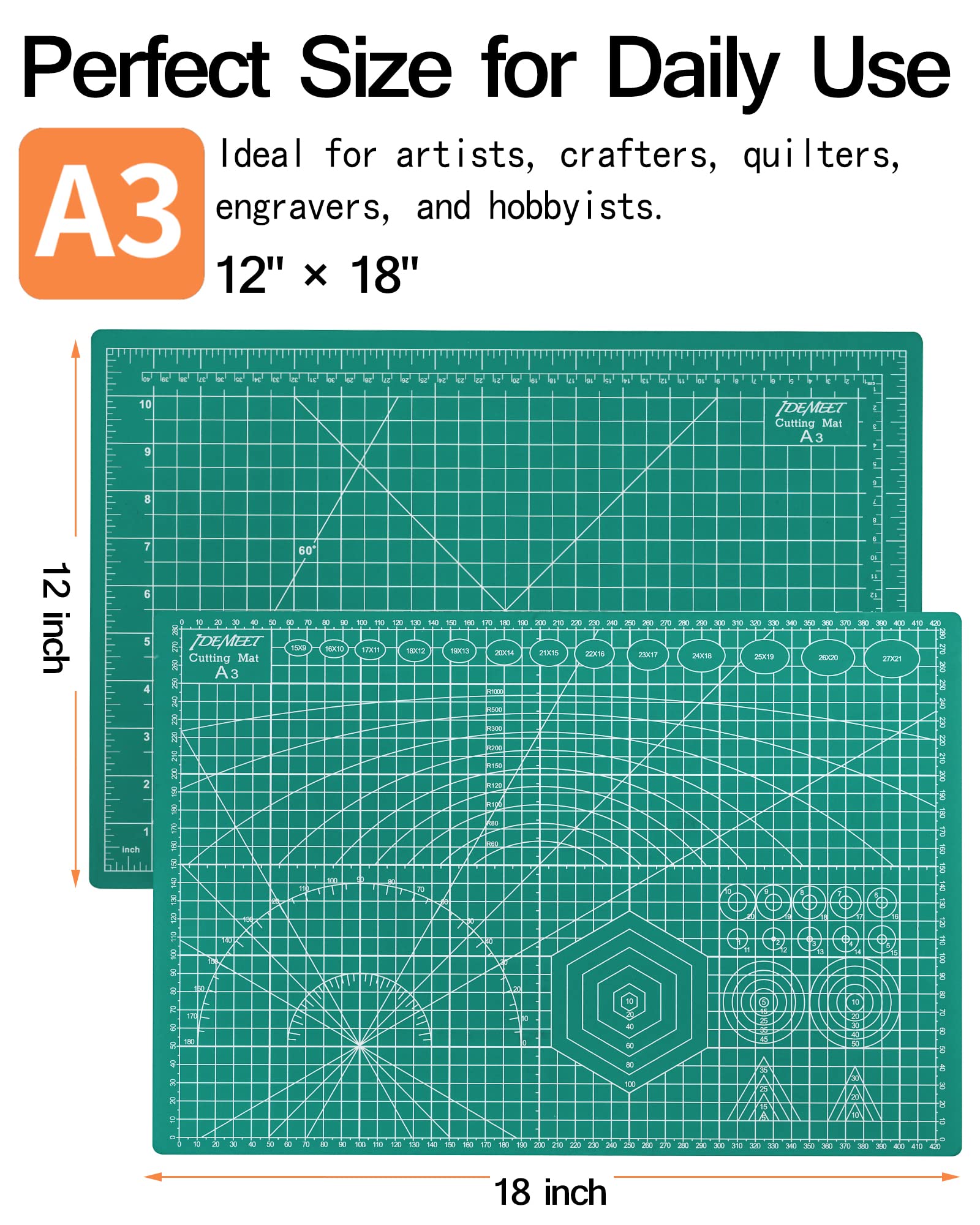 Thickened 18x12 Self Healing Cutting Mat, Idemeet Rotary Cutting Sewing Mat for Craft, 5-Ply Blade Table Protecter Cut Board for Handcraft Project