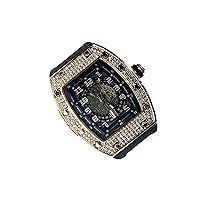 Men's Square Fashion Rose Gold Numerical Dial Wrist Watch Black Band Luxury Round CZ Diamond Iced Bracelet Watch Roman Numeric Dial Watch For Men Women Hip Hop Rapper Choice, Iced Out Watch