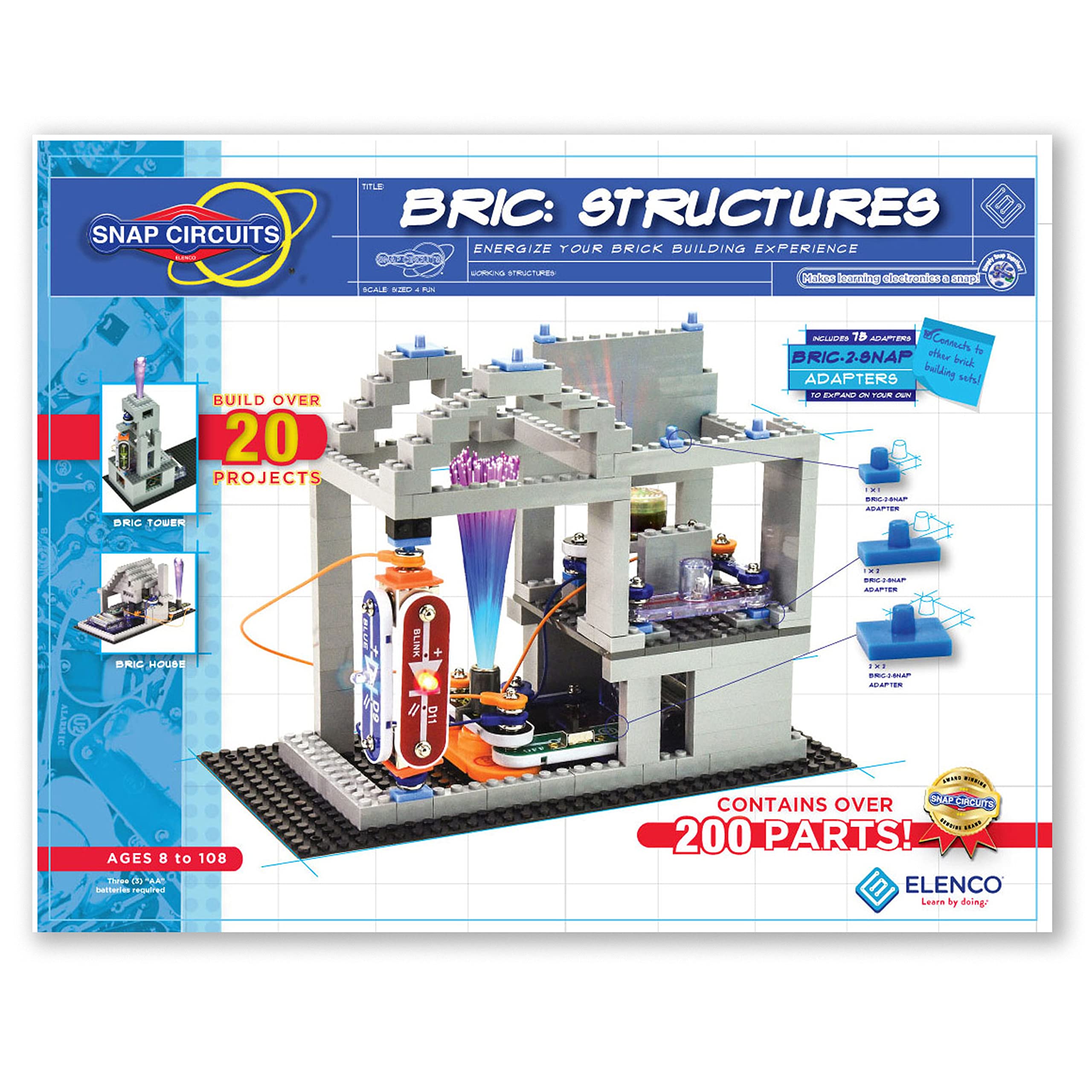 Snap Circuits BRIC: Structures | Brick & Electronics Exploration Kit | Over 20 Stem & Brick Projects | Full Color Project Manual | 20 Parts | 75 BRIC-2-Snap Adapters | 140+ BRICs