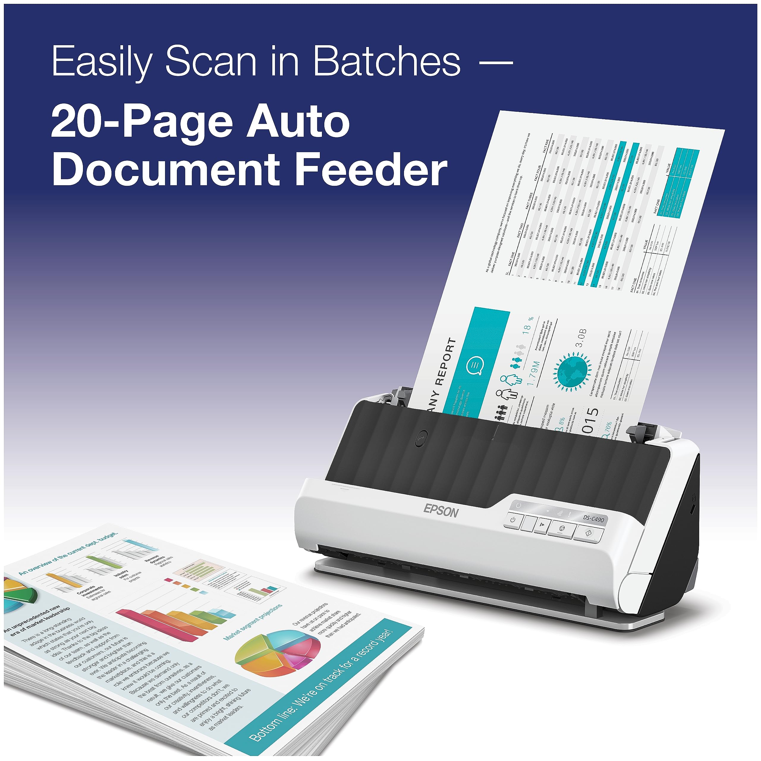 Epson DS-C490 Duplex Compact Desktop Document Scanner with Auto Document Feeder (ADF)