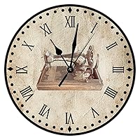 Sewing Machine Wood Wall Clocks She Shed Sewing Wooden Round Wall Clock 15inch Bright Silent Non-Ticking Battery Operated Numeral Clocks Decorative for Living Room Office Home Craft Room Decor