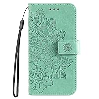 Wallet Case Compatible with Oppo Reno6 Pro 5G, Embossed Flower Petal PU Leather Flip Folio Shockproof Cover for Reno6 Pro 5G (Green)