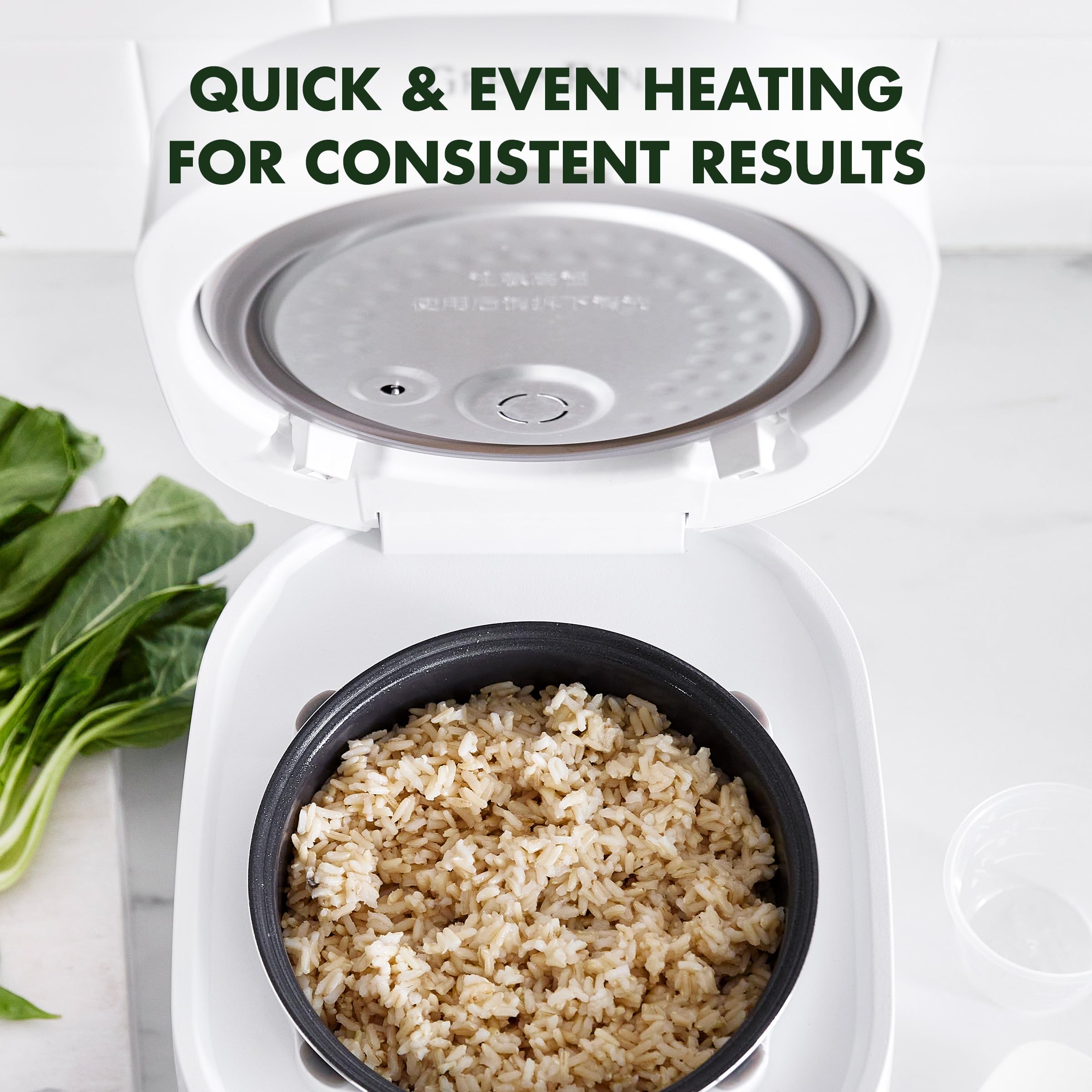GreenPan Healthy Ceramic Nonstick Rice Quinoa Steel Cut Oats & Grains Cooker,Easy Meal Presets,4 Cups Uncooked (8 Cooked),Cool Touch,Compact,Warms, Steam,Removeable Bowl,Spatula Ladle&Cup, White