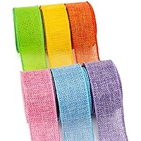 Ribbli Easter Burlap Ribbon-Pink/Blue/Lavender/Apple Green/Yellow/Orange Wired Ribbon 1.5 Inch x 6 Colors Total 30 Yard Easter Ribbon for Crafts Wreaths Big Bow Wrapping Outdoor Decoration