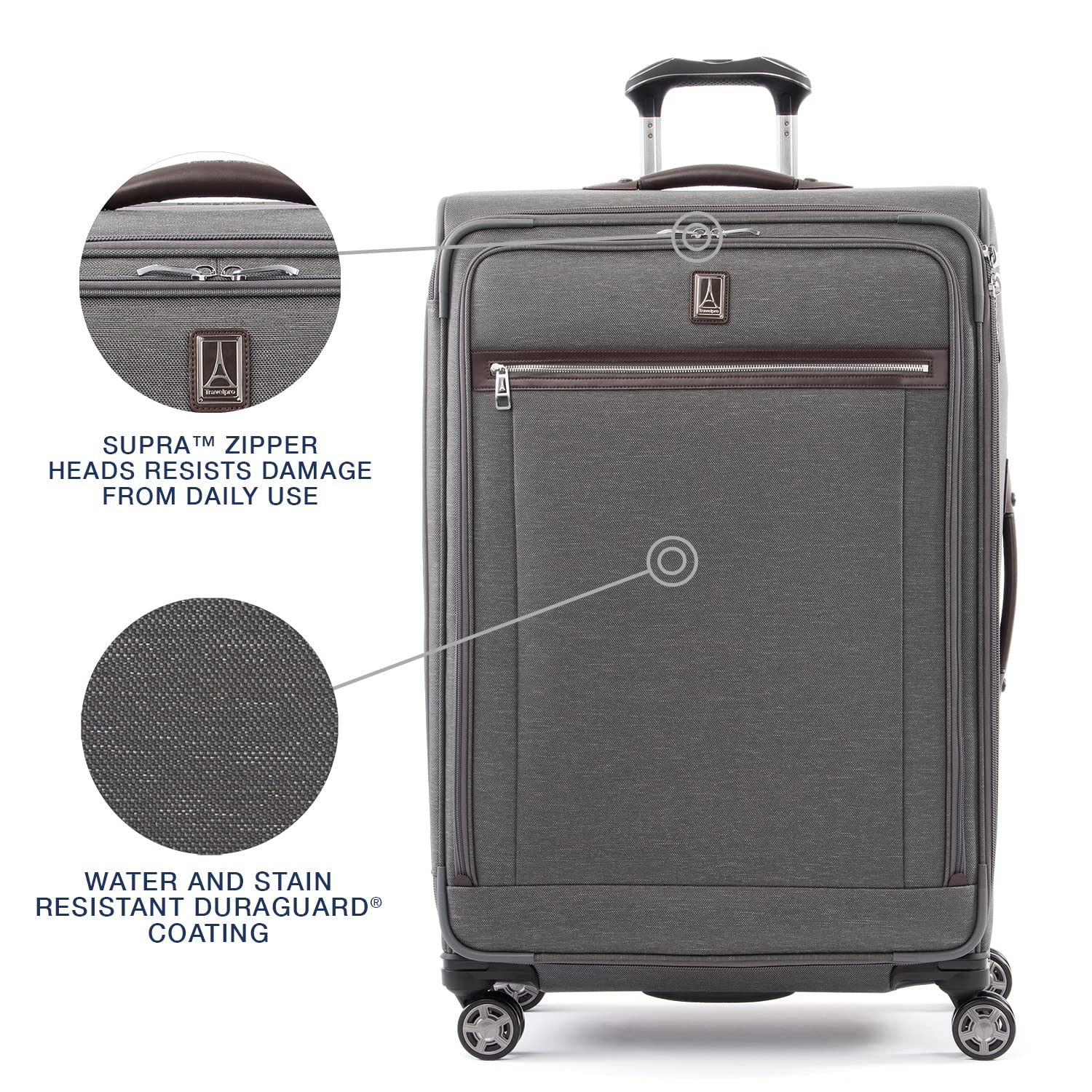 Travelpro Platinum Elite Softside Expandable Luggage, 8 Wheel Spinner Suitcase, TSA Lock, Men and Women, Vintage Grey, Checked-Large 29-Inch