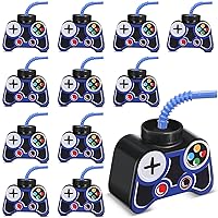 Mifoci 12 Pcs Plastic Video Gaming Cups with Straw and Lid, 10 oz Gamer Birthday Party Cups Gaming Drink Cup Video Gaming Cups Party Favors for Boy Video Game Birthday Party(Blue)