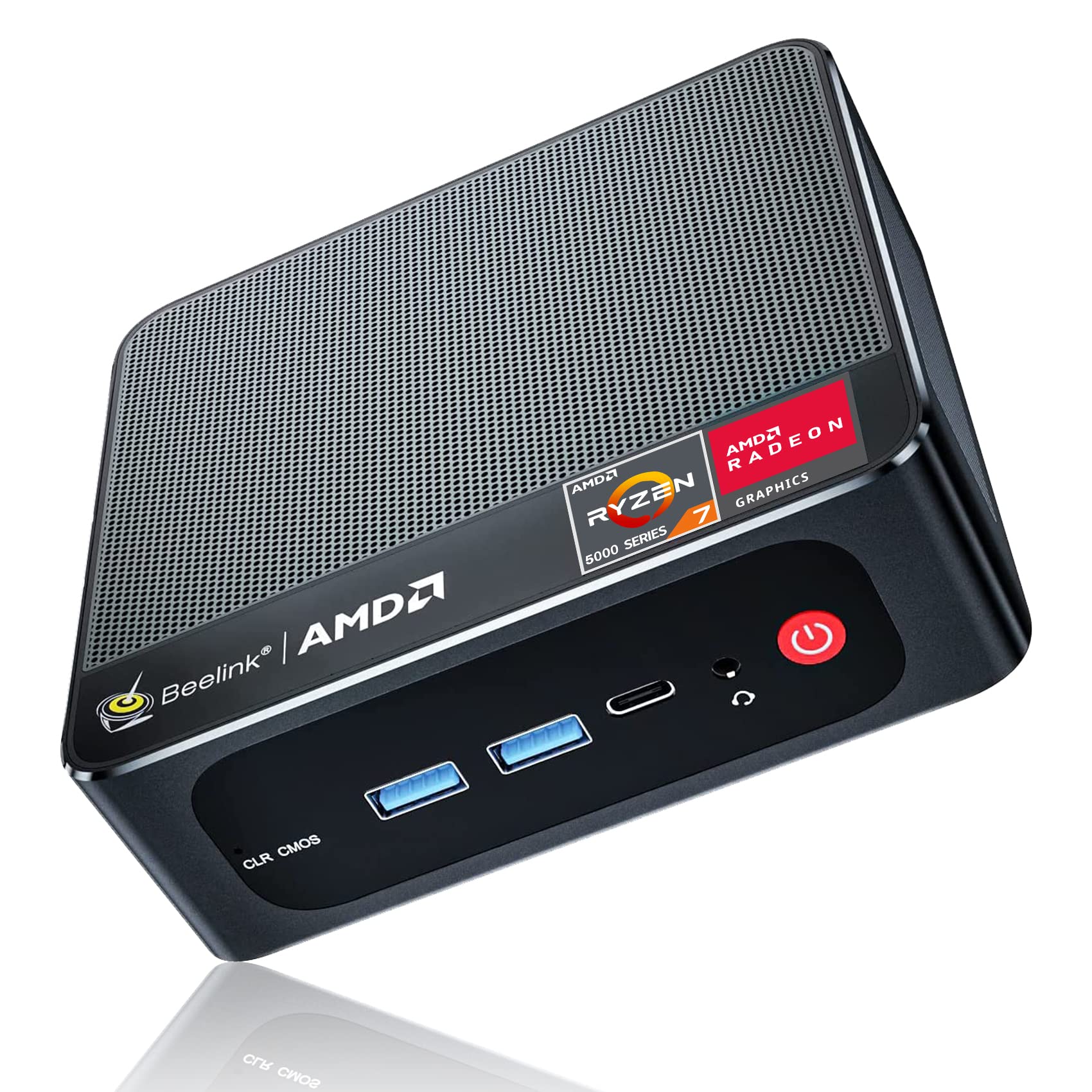 Beelink Mini PC AMD Ryzen 7 5800H 8Cores/16Threads(Up to 4.4GHz) 16G DDR4 3200Mhz+500G M.2 NVME Pcle SSD,Mini Computers Support Triple Display 4K@60Hz/WiFi 6/BT5.2/HDMI/DP/USB-C,Gaming/Office/Home
