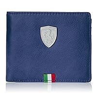 Glitch Ferrari Men's Wallet, 3 Card Slots and Coin Pocket, Faux Leather (Scuderia Ferrari Logo with Italian Flag) (Sapphire Blue)