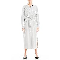 Max Studio Women's Roll Tab Sleeve Button Front Dress with Pockets