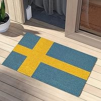 Coir Fiber Outdoor Door Mats for Outside Entry Sweden Front Doormat Cute Flag Heroes Series Entry Door Rugs Traffic Guard Outside Entry Entryway Decor Closing Gift 24x36in