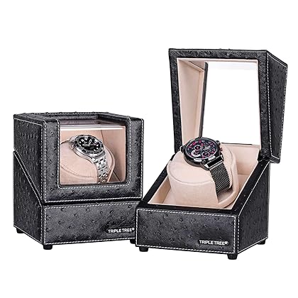 TRIPLE TREE Single Watch Winder for Automatic Watches, with Super Quiet Japanese Motor, 4 Rotation Mode Setting, Flexible Plush Pillow Fit Lady and Man Watches