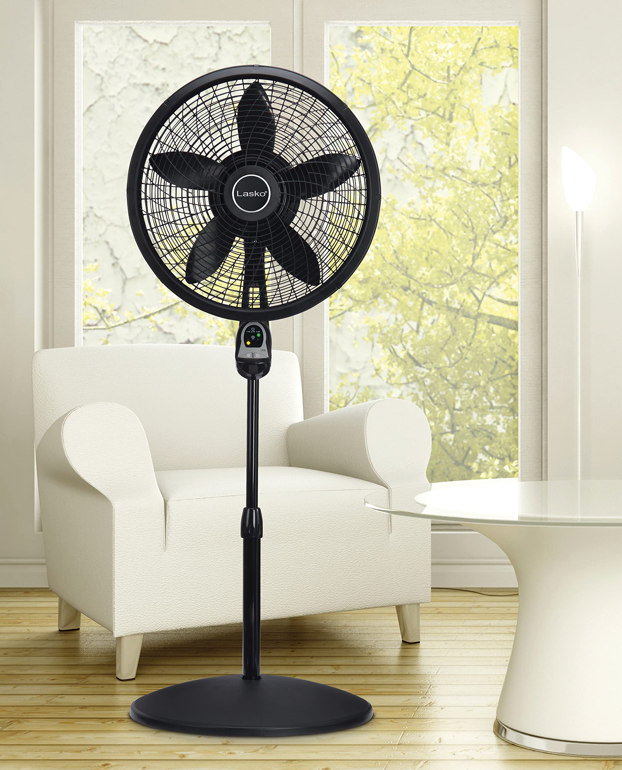 Lasko Oscillating Cyclone Pedestal Fan, Adjustable Height, Timer, Remote Control, 3 Speeds, for Bedroom, Living Room, Home Office, 18