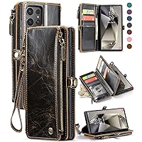 Defencase for Samsung Galaxy S24 Ultra Case, RFID Blocking Galaxy S24 Ultra Wallet Case for Women Men, PU Leather Magnetic Flip Strap Zipper Card Holder Phone Case for Samsung S24 Ultra 6.8
